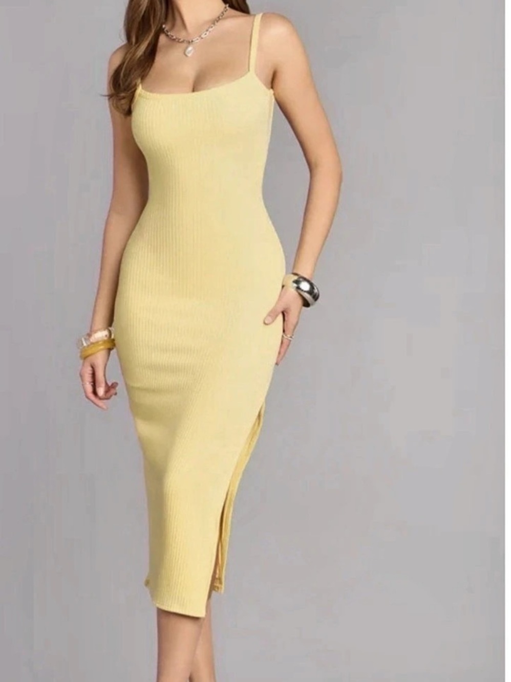 Yellow Open Back Midi Dress NWT